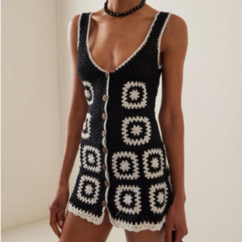 Black & White Crochet Swim Coverup Dress